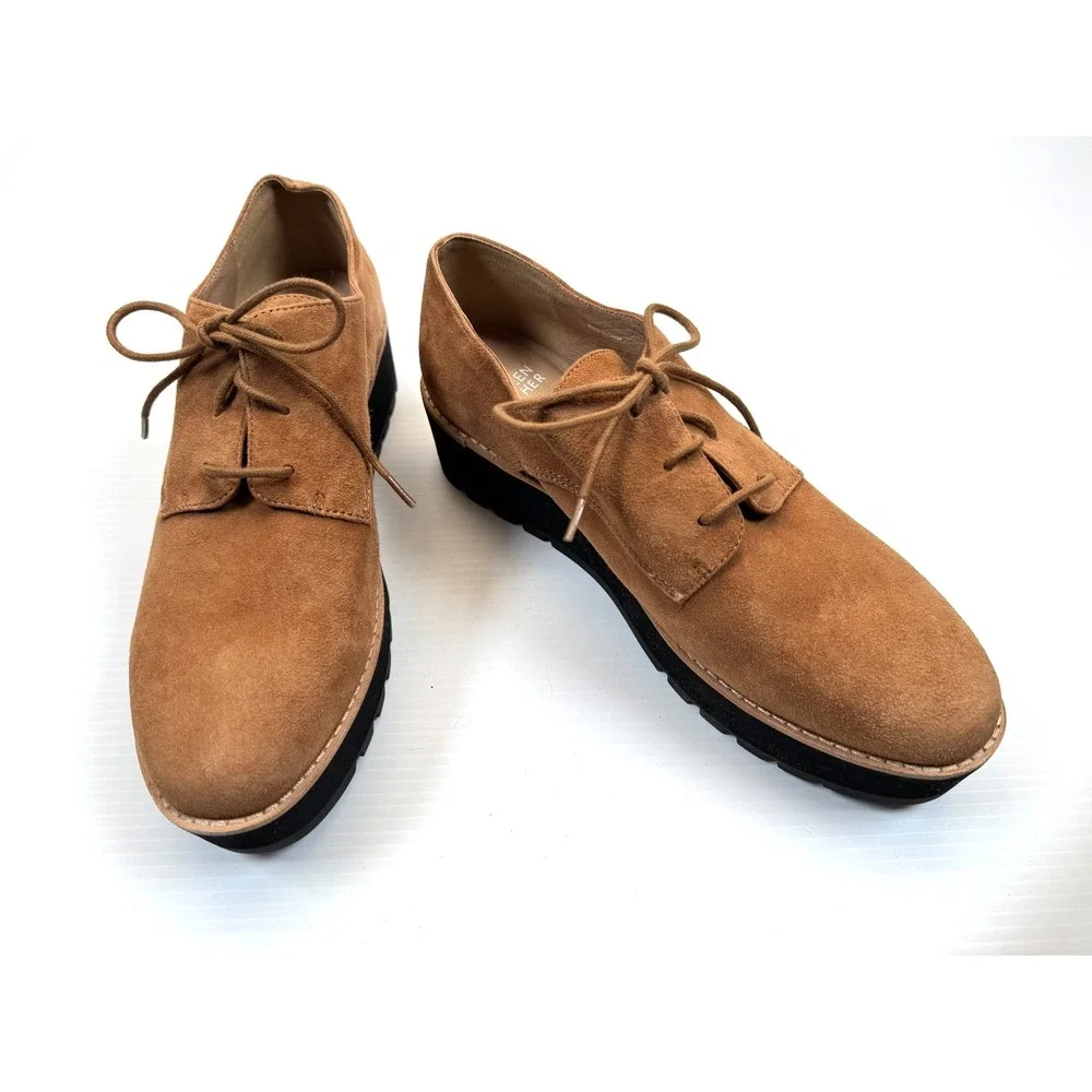 Eileen Fisher Eddy Suede Platform Oxford Shoes Women 8 EUC Lace-up Leather Wedge